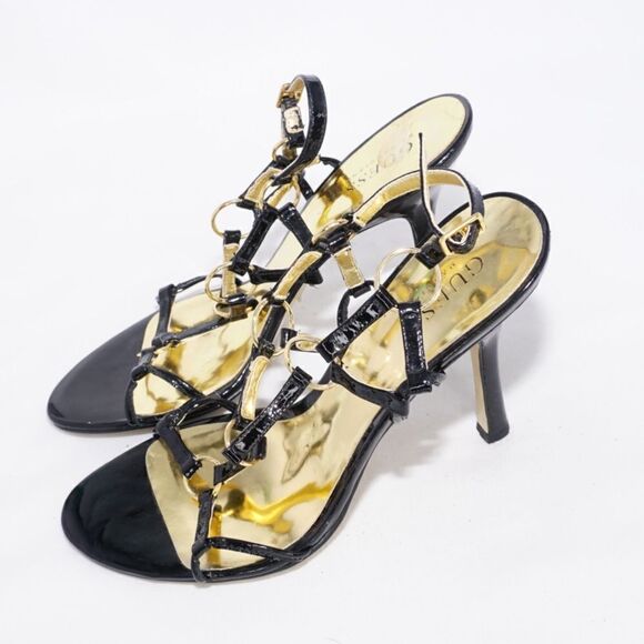 Guess by Marciano Black and Gold Strappy Heels, Size 7 - Picture 9 of 11